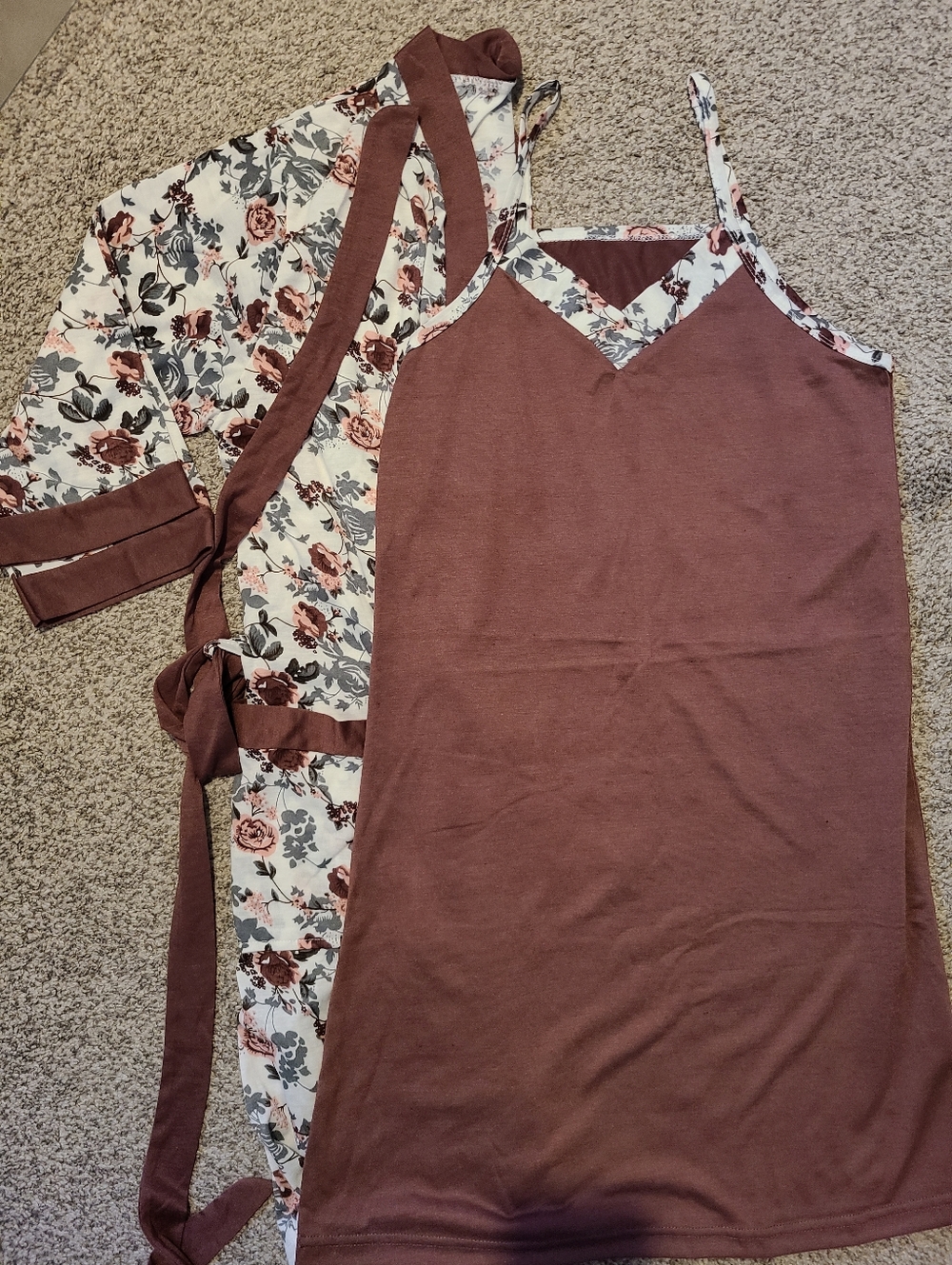 Floral Trim Mauve Sleep Chemise with Matching Robe